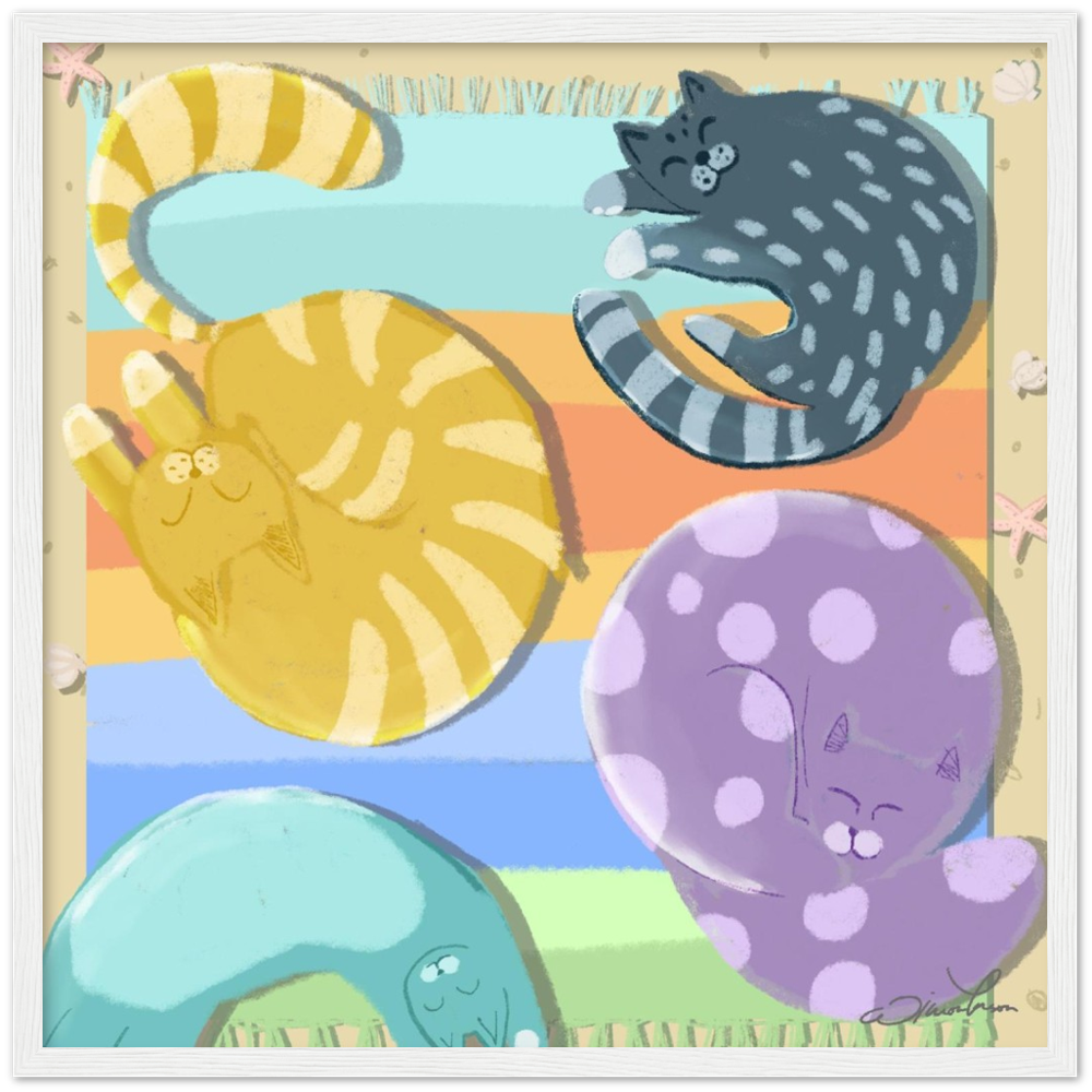 Sleeping Cats on the Beach framed poster