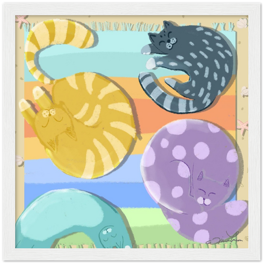 Sleeping Cats on the Beach framed poster